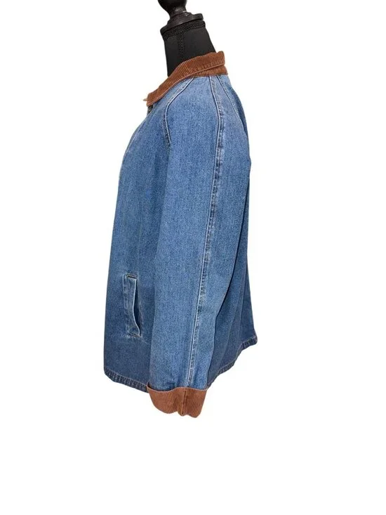 Vintage Retro 90s Denim Barn Chore Jacket Coat Corduroy Collar Cuff Womens L - Picture 6 of 9